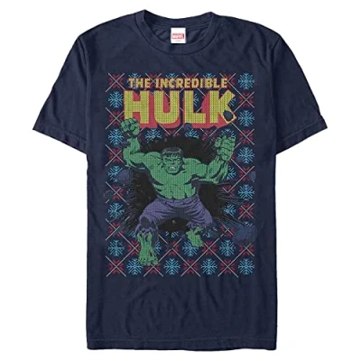 Image of Marvel Avengers Classic Hulk Smash Sweater Organic Short Sleeve T Shirt, Navy Blue, XXL