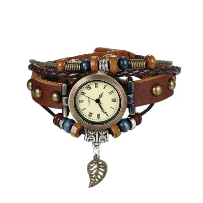 Image of JewelryWe Womens Leather Wristwatch Multi Layer Bohemia Bracelet Watch Classic Weave Wrap Quartz Watch, for Xmas
