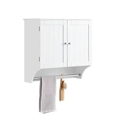Image of SoBuy BZR84 W, Bathroom Wall Cabinet Medicine Storage Cupboard with Double Doors and Hanging Rail