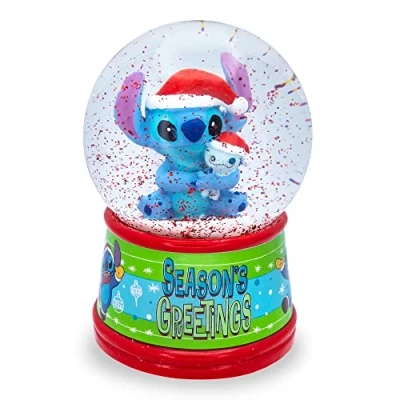 Image of Disney Lilo &amp; Stitch &quot;Season&#039;s Greetings&quot; Light Up Snow Globe 6 Inches Tall