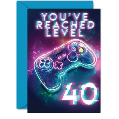 Image of 40th Gamer Birthday Cards for Men Women You&#039;ve Reached Level 40 Happy Card Brother Sister Uncle Auntie Friend, 5x7 Inch Forty Fortieth Bday Video Game Greeting