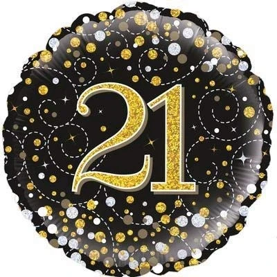 Image of 18&quot; Foil Balloon 21st Sparkling Fizz Black &amp; Gold Holographic