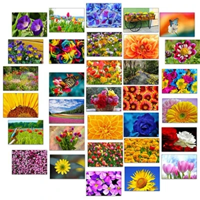 Image of 32 flower greeting cards with envelopes flowers and garden.