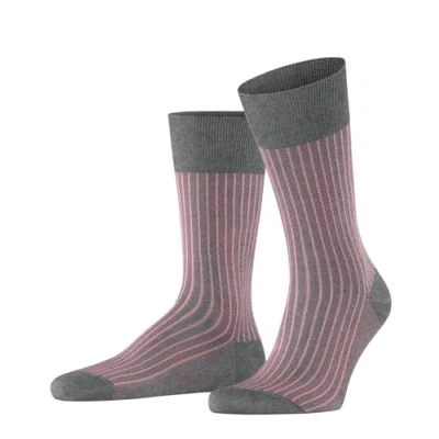 Image of FALKE Men&#039;s Oxford Stripe M SO Cotton Patterned 1 Pair Socks, Grey (Steel Melange 3165), 8.5 9.5