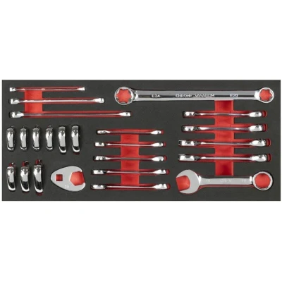 Image of Premier Stubby Combination TRX Star &amp; Crow&#039;s Foot Spanner Set with Tool Tray 24 Piece