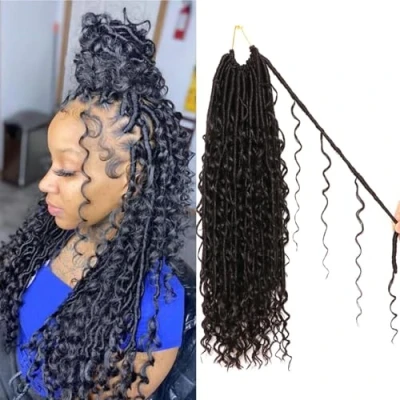 Image of Faux Locs Crochet Hair Soft Braids Extensions Butterfly for Braiding Goddess (#1B, 18Inch (Pack of 8))