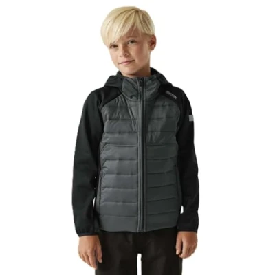 Image of Regatta Kids Water repellent Kielder IX Hybrid Jacket Black Seal Grey, Size: 13 Years