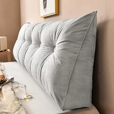 Image of Yanman Large Wedge Pillows Headboard Triangular Rest Reading Pillow, Lumbar Support Cushion Waist Backrest, Soft Sofa Daybed Positioning Bolster, 60x50x20cm