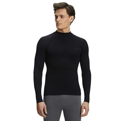 Image of FALKE Men&#039;s Warm Turtleneck M L/S SH Functional Yarn Quick Dry 1 Piece Base Layer Top, Black (Black 3000), XXL