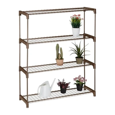Image of Relaxdays Plant Rack, 4, Stand for Flowers &amp; Pots, Metal Plastic, HWD: 106x91x28 cm, Shelving Herbs, Brown, Steel