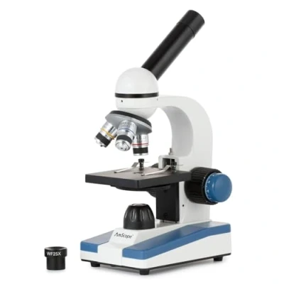 Image of AmScope Compound Student Microscope, 40X 1000X, Monocular Head, All Glass Optics, LED, Metal Framework, Cordless Capable Beginner Microscope M150C