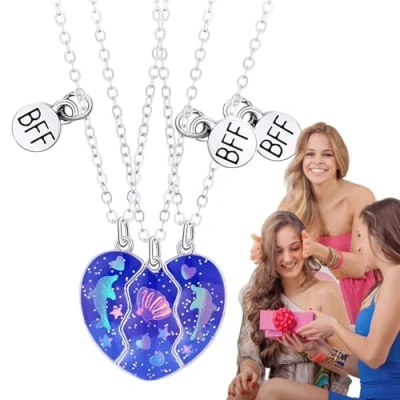 Image of puzzlegame Necklace for 3 Heart Magnetic Friendship Cute,Best Friend Girls Matching Pendant Necklaces Sister