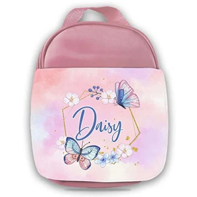 Image of Personalised Butterfly Design Kids Pink Lunch Bag Any Name Children Girls School Snack Box 625