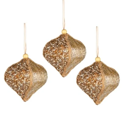 Image of 3Pcs Gold Sequin Bauble 10.5cm Christmas Tree Hanging Decorations Festive Decorative Ornaments Fairy Tale Themed Xmas Pendant