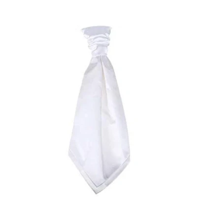 Image of Kids Boy Children Satin Wedding Ruche Cravat Tie Party Event (White)