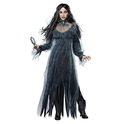 Image of Women Long Dress Scary Zombie Ghost Bridal Cosplay Halloween Dead Corpse Bride Costume Black L