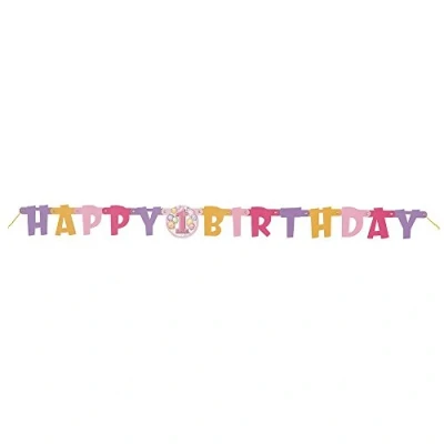 Image of Unique Party Supplies 23906 Happy 1st Birthday Letter Banner Pink 1 Pc