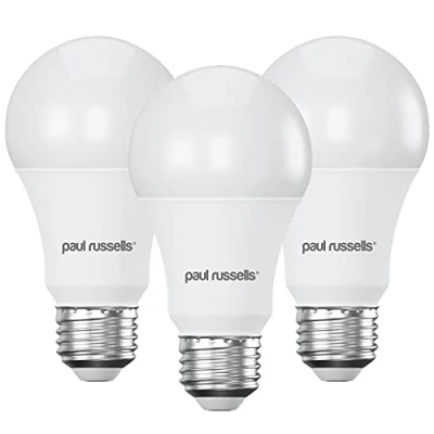Image of paul russells E27 Edison Screw LED Light Pack of 3 13W = 100W Equivalent Replacement Bulb 1521LM Lumens 2700K Standard ES A60 GLS Bright Energy Saving Bulbs Non Dimmable Warm White Frosted