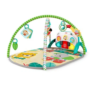 Image of Bright Starts 4 in 1 Groovin’ Kicks Piano Gym, Tummy Time Play Mat &amp; Activity Baby Toys,Tropical Safari, Newborn to Toddler