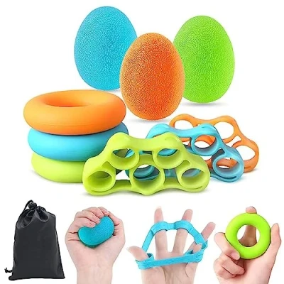Image of Tigayhc 9Pcs Set Hand Grip Strengthener,Finger Exerciser Stress Relief,Hand Squeeze Ball Kit for Strength,Silicone Finger Gripper, Trainer Relieve Wrist,Muscle Training,Sports,Fitness