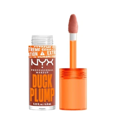 Image of NYX Professional Makeup Lip Plumping Gloss, Intense Colour and High Pigmentation, with Extreme Shine Finish, Infused Spicy Ginger, Vegan Formula, Duck Plump, Brown Of Applause