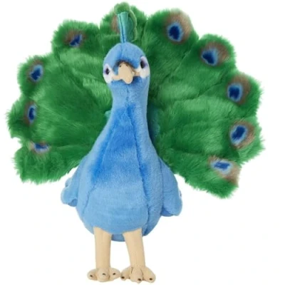 Image of Living Nature Peacock, Realistic Soft Cuddly Farm Toy, Naturli Eco Friendly Plush, 18cm