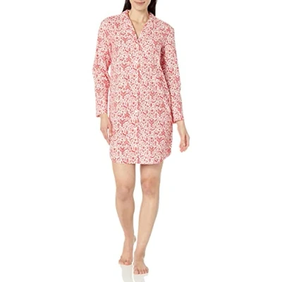 Image of Amazon Essentials Women&#039;s Woven Flannel Notch Collar Nightgown (Available in Plus Size), White Forest, XXS
