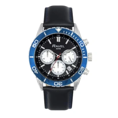 Image of Ravel Plus Men&#039;s 42mm Silver Tone Chronograph Sports Watch with Uni Directional Rotating Bezel 5ATM Japanese Analogue Quartz RP.CHR 007M Black/Blue