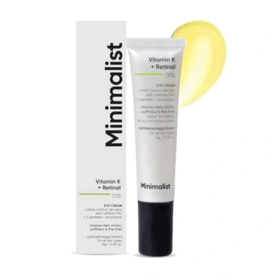 Image of Minimalist Vitamin K + Retinal 01% Under Eye Cream Reduces Dark Circles, Fine Lines With Caffeine For Puffiness Women &amp; Men 14 gm