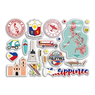 Image of A5 Sticker Sheet Philippines Vinyl Stickers Asia Country Landmarks Holiday Stamp Summer Map Flag Travel City Luggage Scrapbooking #79022