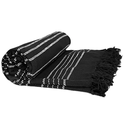 Image of Homespace Direct Striped Cotton Throw, Black, King