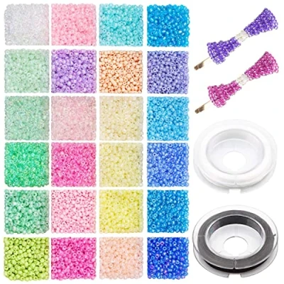 Image of 7200pcs Glass Seed Beads for Jewellery Making Kit, 2mm Mini Pastel 24 Colors Assorted Bracelets Necklaces Earrings Crafting