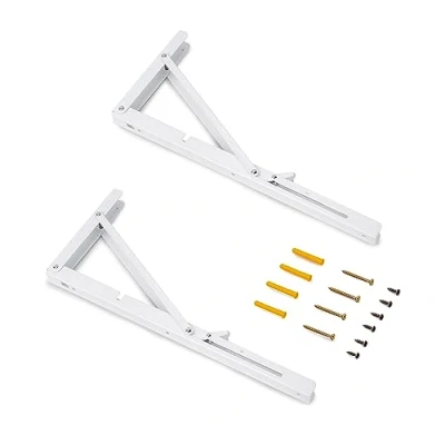 Image of Emuca Folding Shelf Supports, 403mm, Set of 2 Brackets, max. Load 60kg, White Painted, Steel