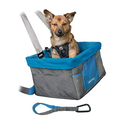Image of Kurgo Heather Car Booster Seat for Dogs, Quick &amp; Secure Installation, Includes Belt Tether, Fleece Lining, Grey/Blue (ZTV30 17114)