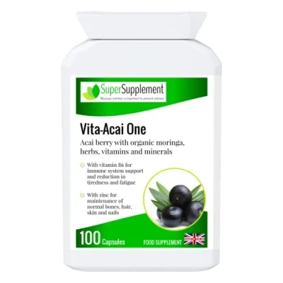 Image of Immune System Support Acai Berry Organic Moringa, Vitamins and Minerals, with Vitamin B6 Zinc 100 Capsules Food Supplement Suitable for Vegetarian Vegans.