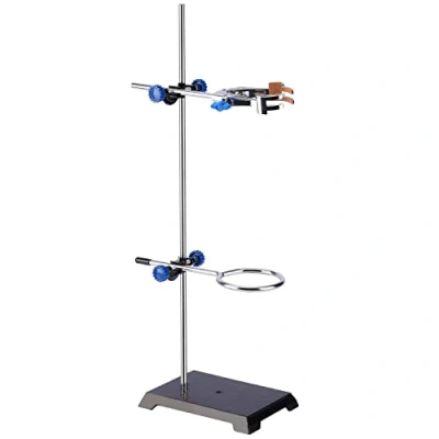 Image of stonylab Lab Stand Set, Steel Support with Rod (56.9 cm L), 4 prong Swivel Clamp, Retort Ring and 2 Boss Heads for Laboratory