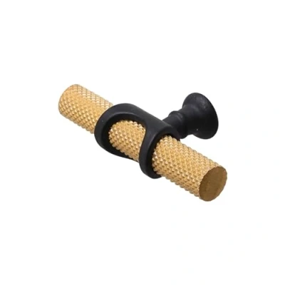 Image of Decoranddecor Amelia Knurled T bar Kitchen Cupboard Cabinet Handle Aluminium (70mm Knob, Matt Gold Black)