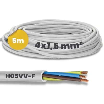 Image of 5 m Kalitec H05VV F Hose Cable 4 x 1.5 mm² I Power 4G with Protective Conductor PVC for Indoor Electric White Lamp Flexible Device Core