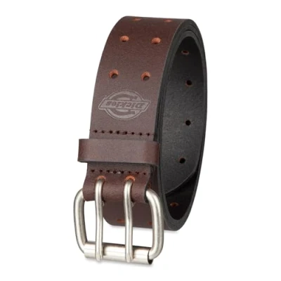 Image of Dickies Men&#039;s Double Prong Fully Adjustable Leather Belt, Brown, 30