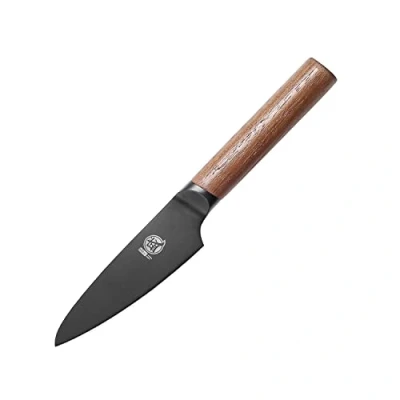 Image of MITSUMOTO SAKARI Professional Japanese Kitchen Paring Knife, Black Titanium Coated Small Chef 4.5 inch German Premium Alloy Steel Petty Fruit Knife (Walnut Handle)