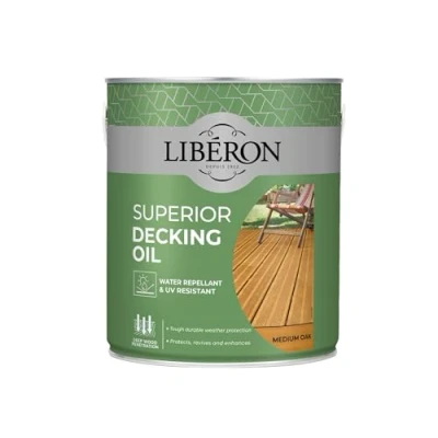 Image of Homecare Essentials LIB126104 (Medium Oak 2.5 Litre) Liberon Superior Decking Oil Water Repellent and UV Resistant