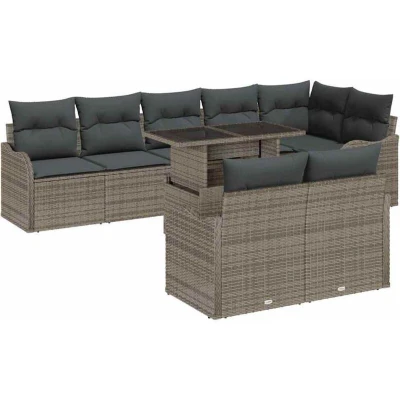 Image of vidaXL 9 Piece Garden Sofa Set with Cushions Grey Poly Rattan