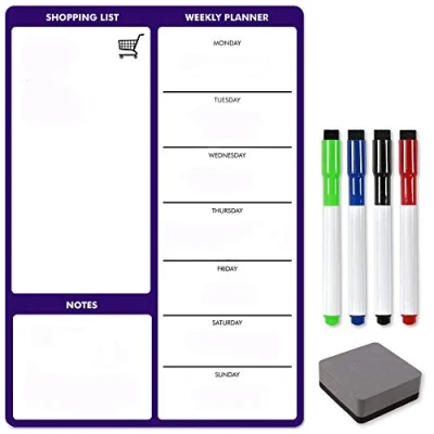 Image of TMS A4 Magnetic Weekly Meal Planner and Organiser Whiteboard Planner, Shopping List Memo Board for Home Office With 4 Dry Wipe Pens Eraser (Purple, A4)