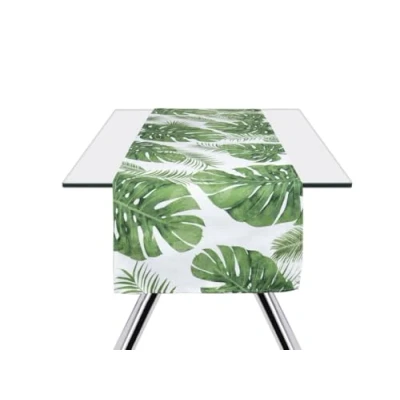 Image of Excelsa Foliage Table Runner, 100% Cotton, Green, 45 x 140 cm