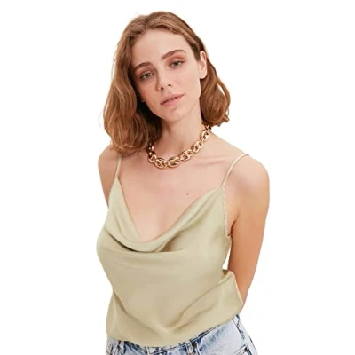 Image of Trendyol Women&#039;s Mint Degaje Collar Weaving Blouse, 6