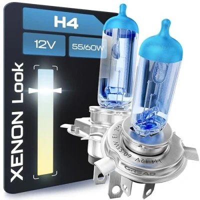 Image of Gread H4 Box Halogen Bulbs Xenon Look Super White 8500 K 60/55 W E Certification Mark 100% Perfect Fit and Long Service Life