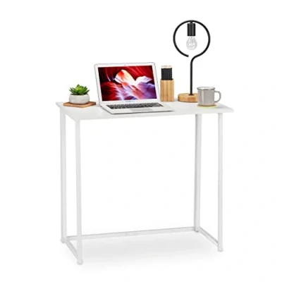 Image of Relaxdays Foldable Desk, PC Table To Fold, Space saving Folding, Home Office, 74.5x80x45cm, White