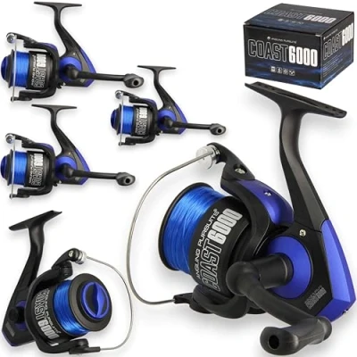 Image of 3 AP Coast 6000 Sea Fishing Reel Fixed Spool Beach Pier Boat Rock 20lb Line Blue