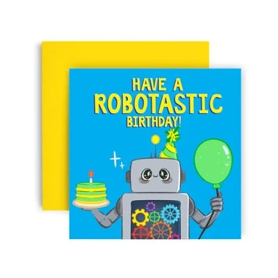 Image of Huxters Happy Birthday card for Son Boys Robot Robo Tastic Brother Nephew Grandson 14.8cm