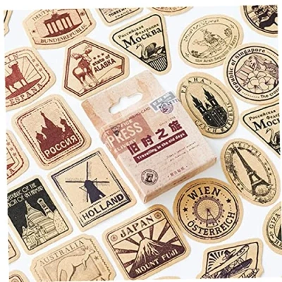 Image of Ericetion 46pcs/box Vintage Postage Stamp Stickers Self adhesive Kraft Travel for Diy Scrapbook Notebook Journal Card Making